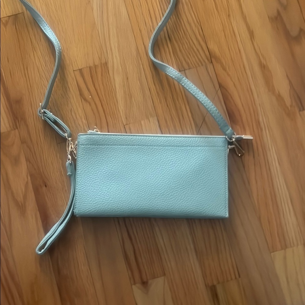 Light Mint Green Textured Leather Crossbody Bag